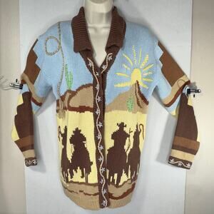 Storybook Knits Western Desert Cowboy Cardigan Sweater Vintage Ramie Cotton S